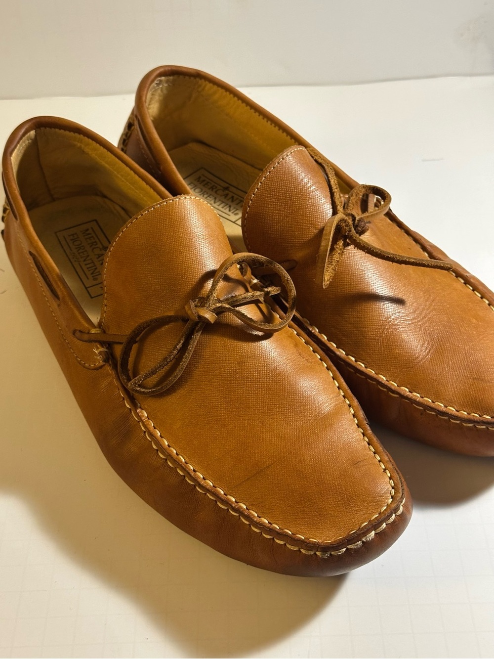Mercanti Fiorentini Driving Loafers 11 Cognac Leather Slip On Mens